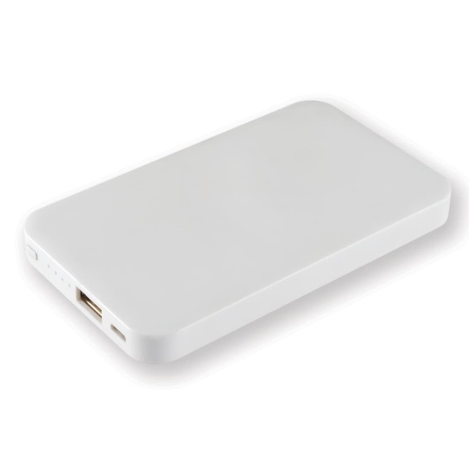 A white Dynamo Wireless Power Bank designed for charging devices on the go.