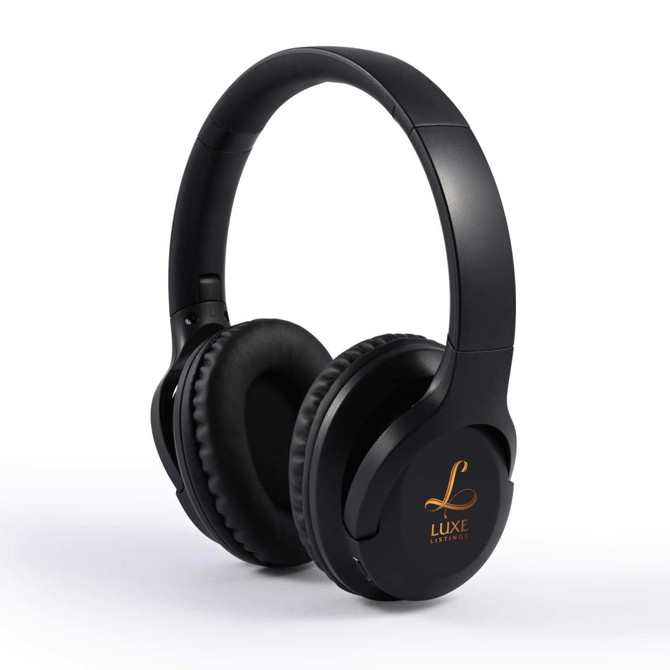 Equinox ANC Headphones in sleek black design, featuring plush ear cups and a logo prominently displayed on the side.