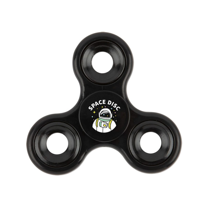 A black fidget spinner featuring a graphic of an astronaut and the text "SPACE DISC" at the center.