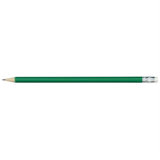 A green HB pencil with a sharpened tip and a metallic ferrule.