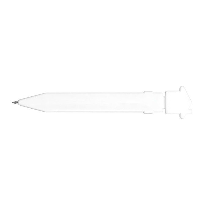 A plastic pen designed in the shape of a house fridge magnet, featuring a ballpoint tip and a white body.