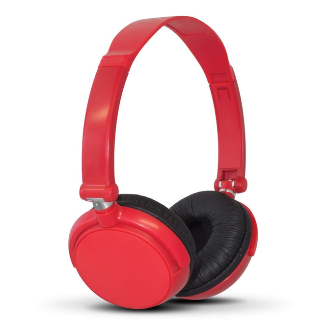 Red Pulsar Headphones with a sleek design, featuring cushioned ear pads and an adjustable headband.