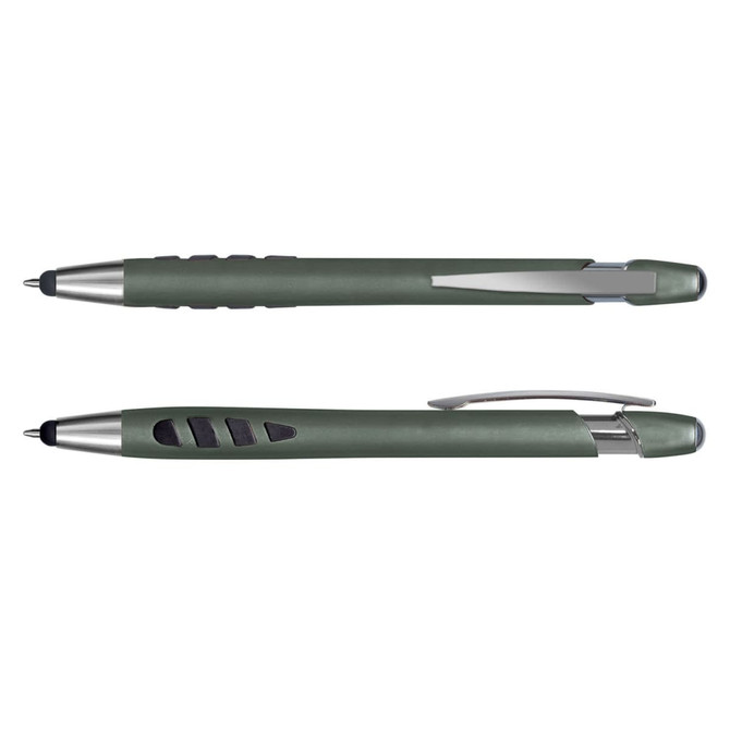 A green Havana Stylus Pen featuring a comfortable grip and a silver clip, with a sleek design and a logo.