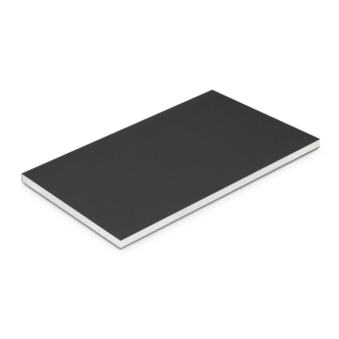 A medium Reflex Notebook with a sleek black cover and white pages.