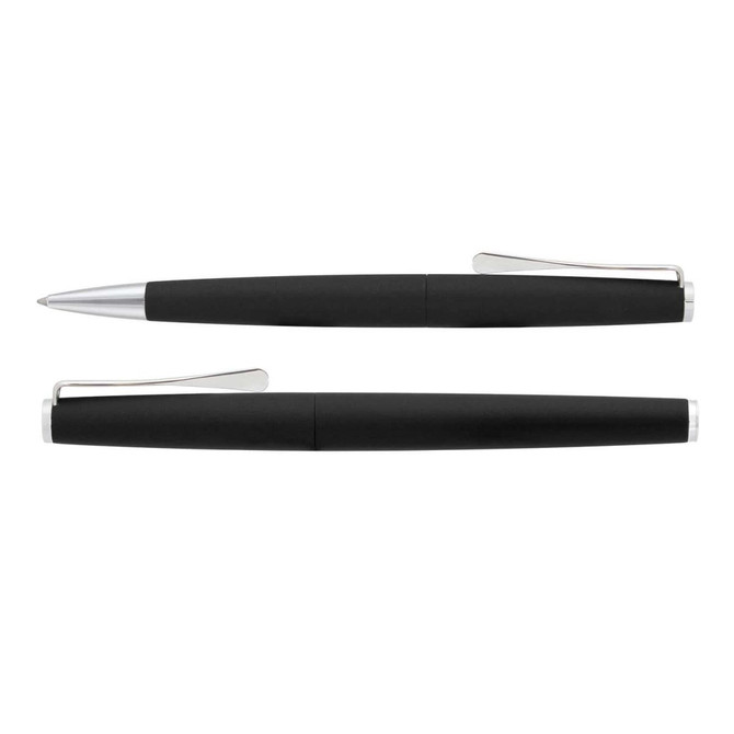 A set of two Lamy Studio metal pens featuring a sleek black design with silver accents.