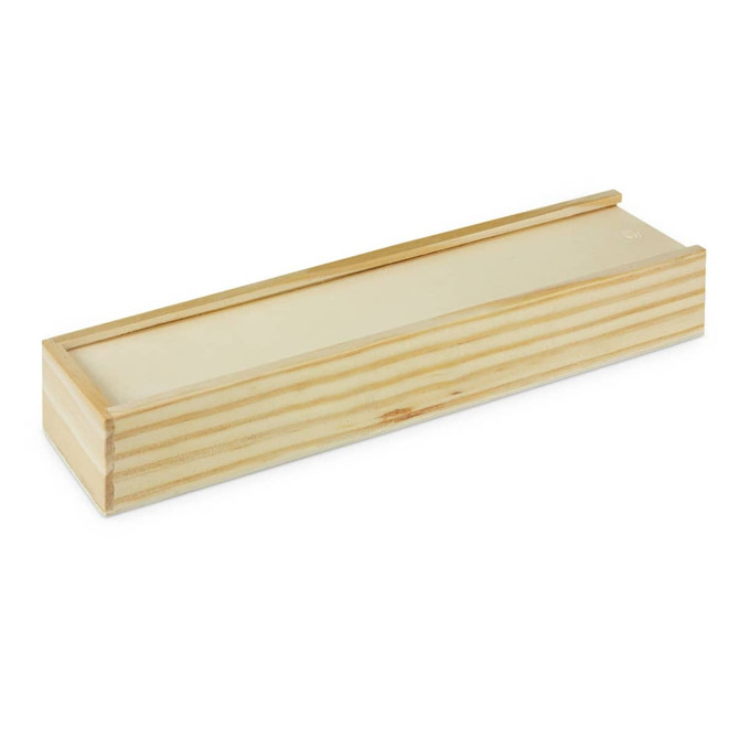 A wooden box with a smooth surface and a light pine colour, designed to hold game pieces.