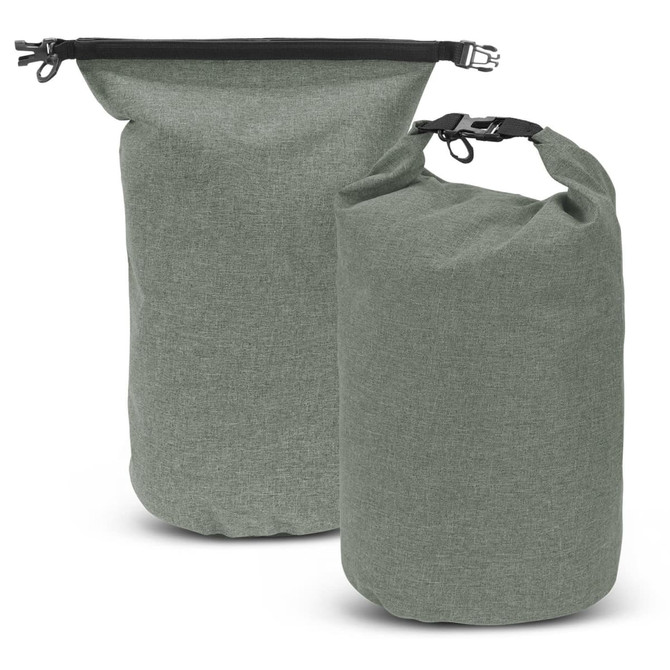 A set of two green Nautica dry bags, featuring adjustable closures and a textured fabric design.