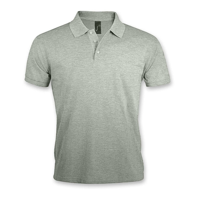 A light green men's polo shirt featuring a classic collar and a logo on the chest.