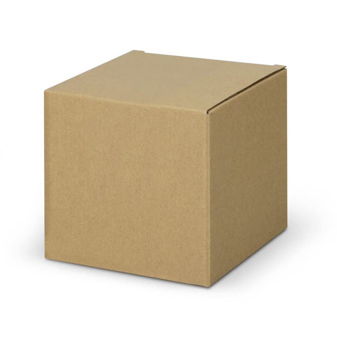 A plain brown cardboard box with a simple square shape and a flap top closure.
