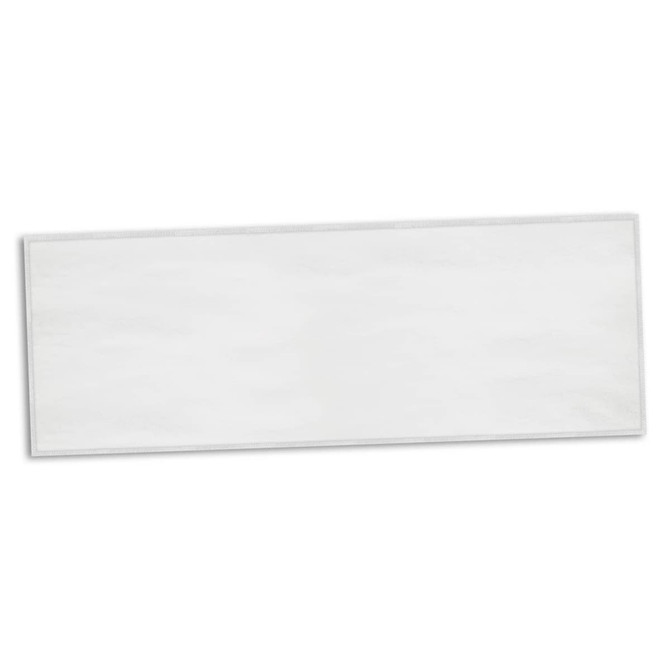 A full colour bar towel in white, rectangular shape, featuring a simple design with a logo.