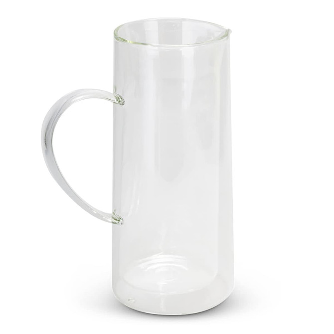 A drink bottle featuring a clear, glass jug design with a handle. Ideal for beverages.