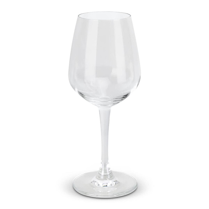 A clear, elegant wine glass with a long stem, suitable for various wine types.