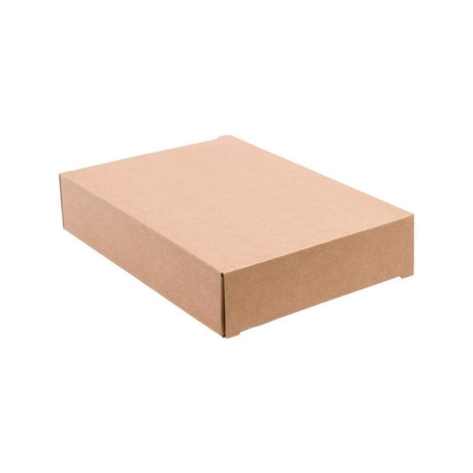A brown cardboard box with a plain surface, featuring a simple design and no visible branding.