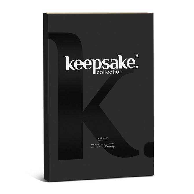 A black promotional box featuring the Keepsake logo and the title "Pizza Set" in a sleek design.