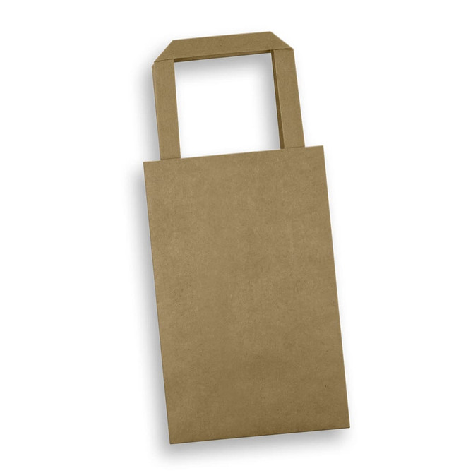 A small flat handle paper bag in a brown kraft colour, featuring a simple design and no visible logos.