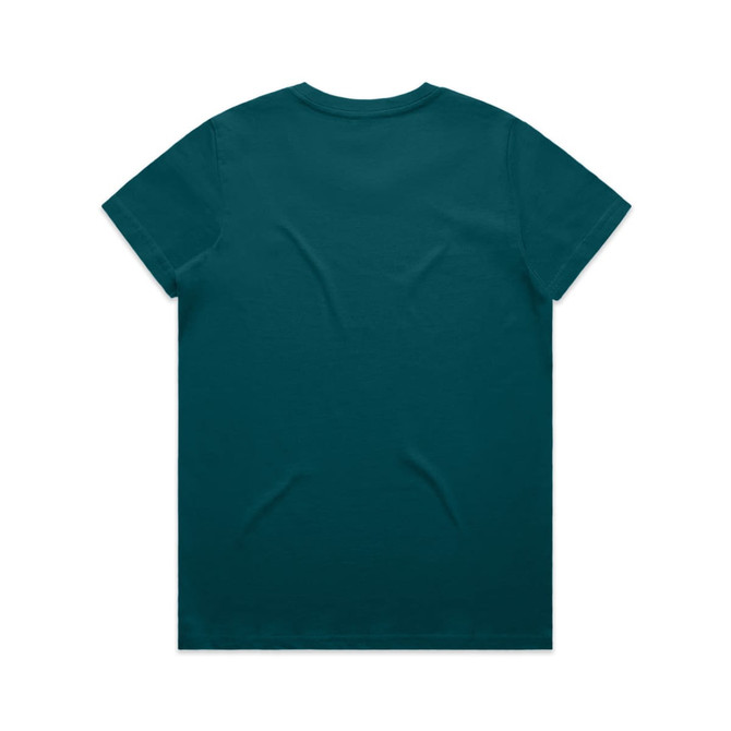 A teal t-shirt featuring a plain back design and a logo on the neckline area.