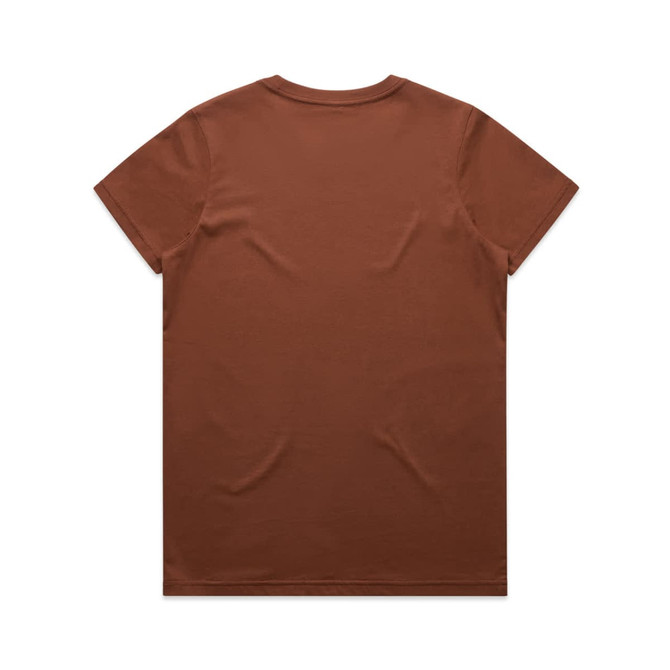 A brown T-shirt with a simple design and a logo. The shirt features a standard crew neck and short sleeves.