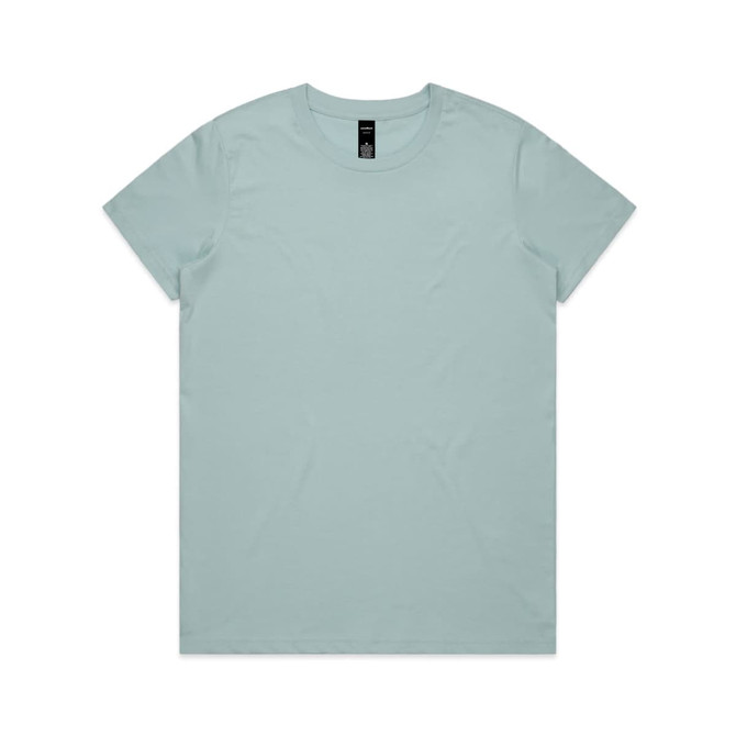 A light mint green t-shirt with a classic crew neckline and a tag on the inside collar.