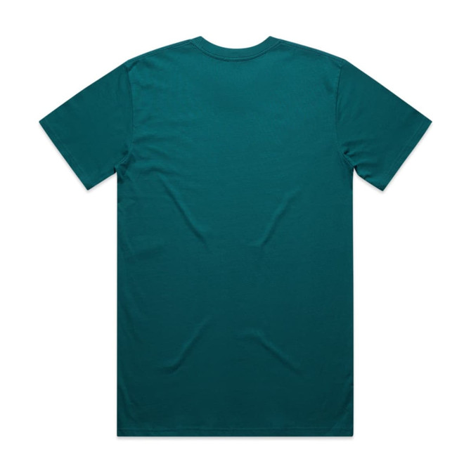 A teal Classic Tee, featuring a simple design with a logo on the back.