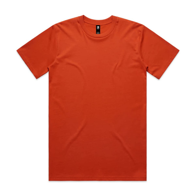 An orange Classic Tee with a round neckline and short sleeves. The shirt features a branding logo.