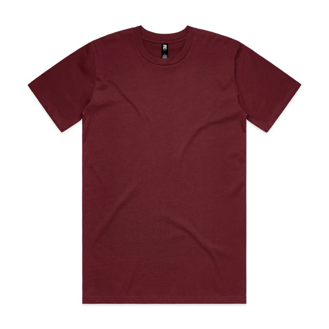 A burgundy classic tee featuring a crew neckline and short sleeves, with a logo at the neck.