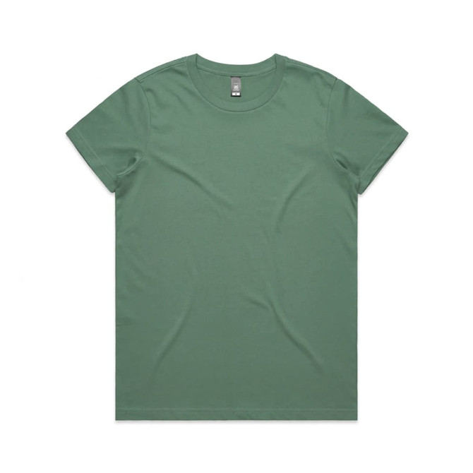 A green t-shirt with a round neckline and short sleeves, featuring a brand logo.