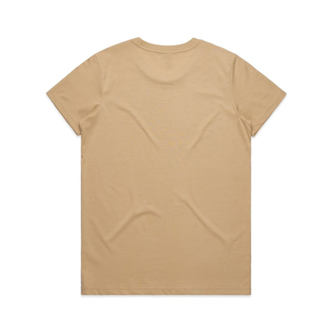 A beige t-shirt with a simple design, featuring a plain back and a crew neck style.