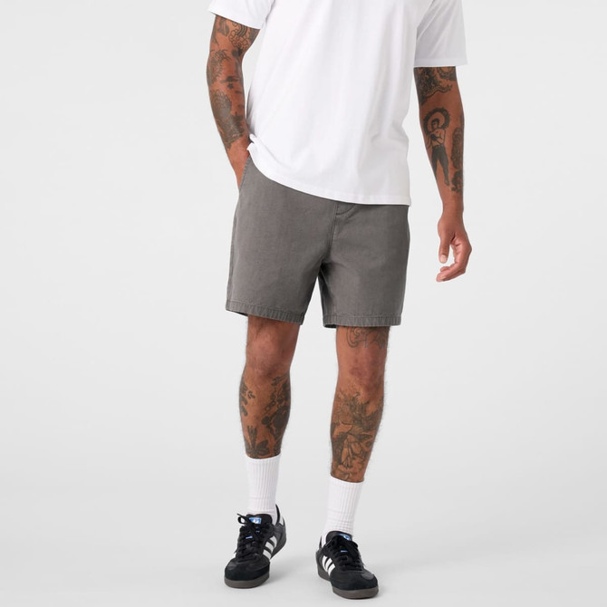 Faded Walk Shorts in grey, featuring a classic design and accompanied by a model wearing a white T-shirt.