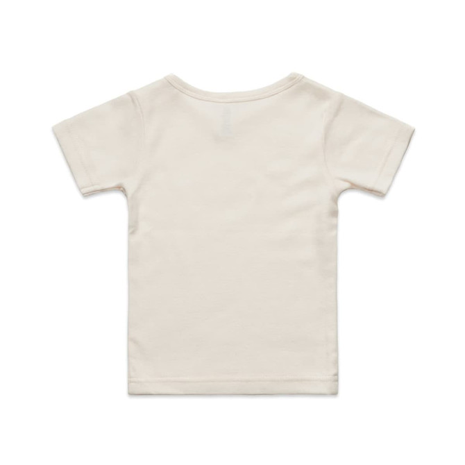 A plain cream-coloured infant t-shirt featuring a back view. The shirt has short sleeves and a round neckline.