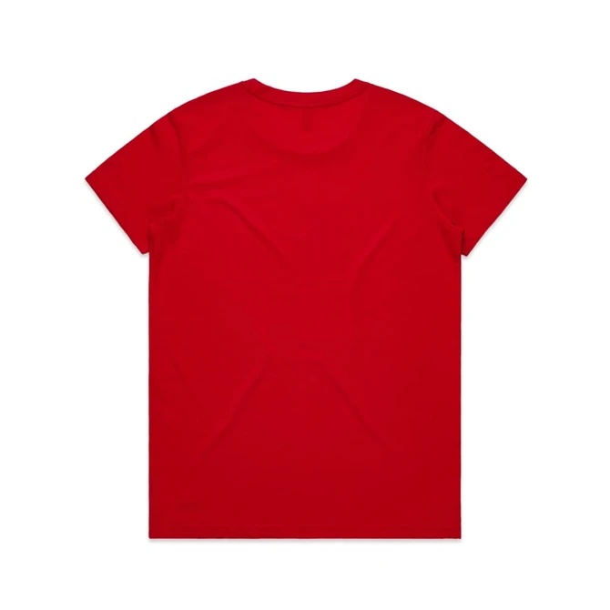 A red t-shirt featuring a plain design, with a crew neck and short sleeves. The back is visible.