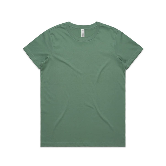 A green basic tee with a round neckline and short sleeves, featuring a brand logo.