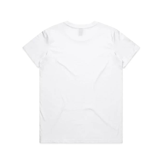 A plain white t-shirt with a standard round neck and short sleeves. It features a logo on the back.