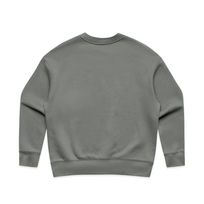 A grey jumper with a crew neck and long sleeves, featuring a simple design and a logo.