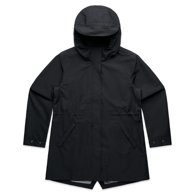 A black soft shell jacket with a hood and side pockets, featuring a streamlined design and a fitted look.