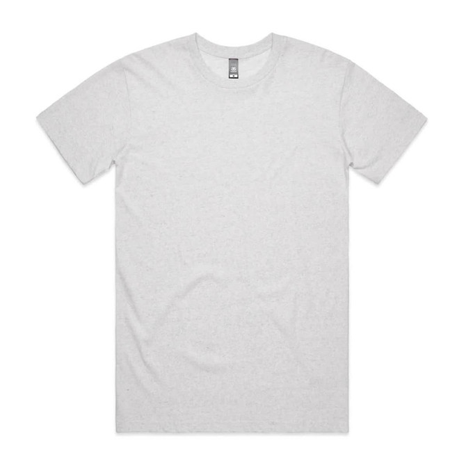 A light grey T-shirt with short sleeves and a round neck. It features a logo on the tag.