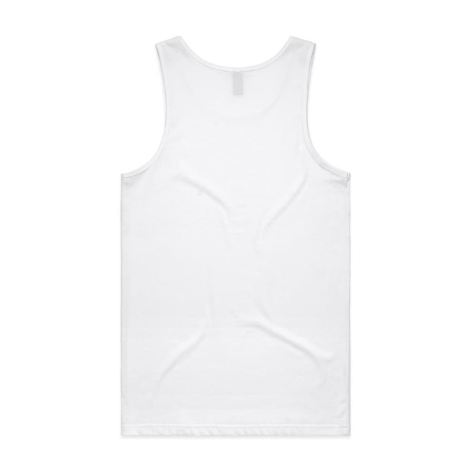 A white singlet with a plain back, featuring a logo at the neckline.