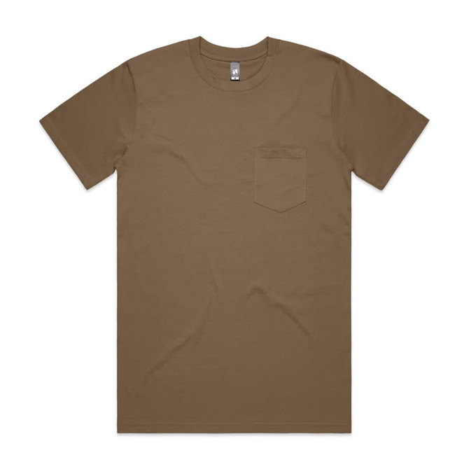 A classic pocket tee in a muted brown colour, featuring a single chest pocket and a simple design.