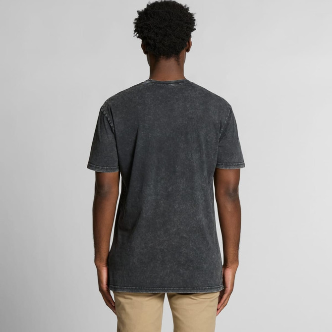 A black stone wash t-shirt with a relaxed fit, featuring a branded logo on the back.
