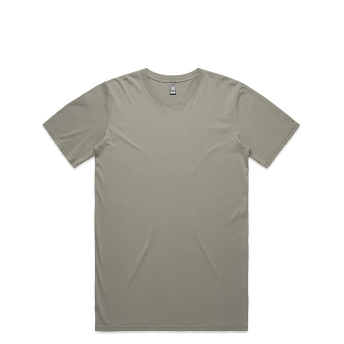 A light olive green T-shirt featuring a round neck and short sleeves, with a logo at the neckline.