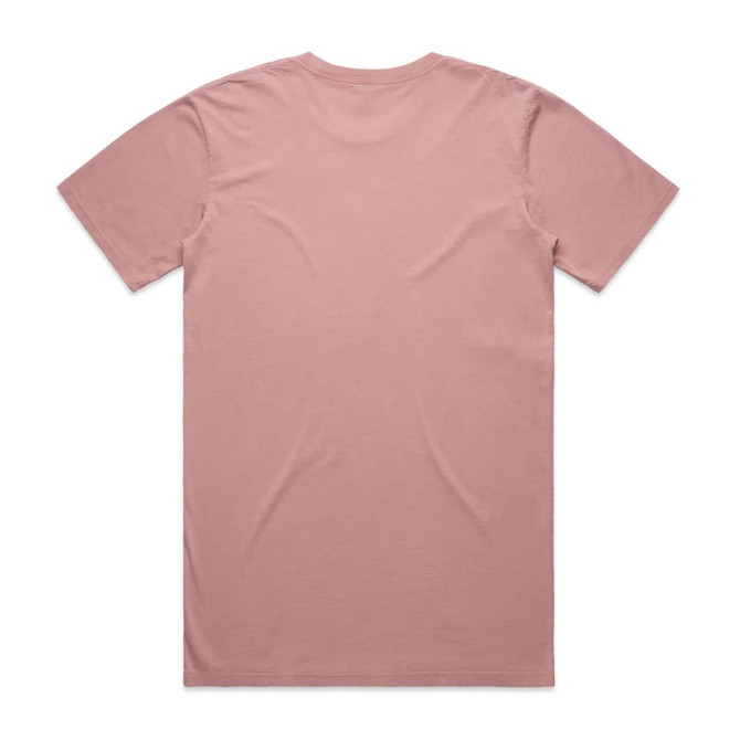 A faded pink t-shirt with a plain back and a logo.