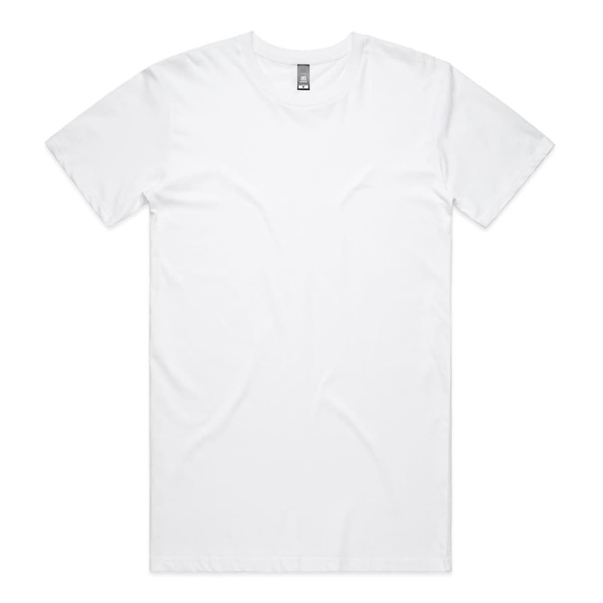A plain white T-shirt with short sleeves and a branded label on the neckline.