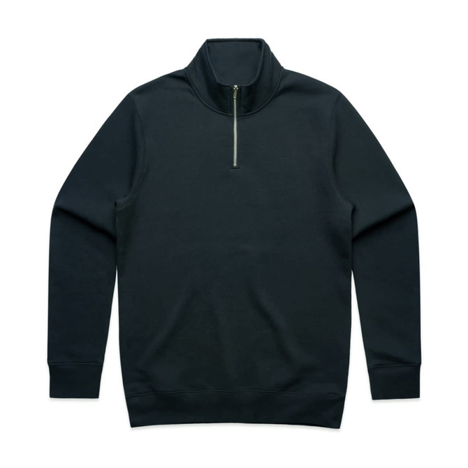 A black half zip crew sweatshirt featuring long sleeves and a zip collar, with a logo on the chest.