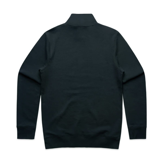 A dark green crew neck pullover with a half zip and long sleeves, featuring a plain back design.