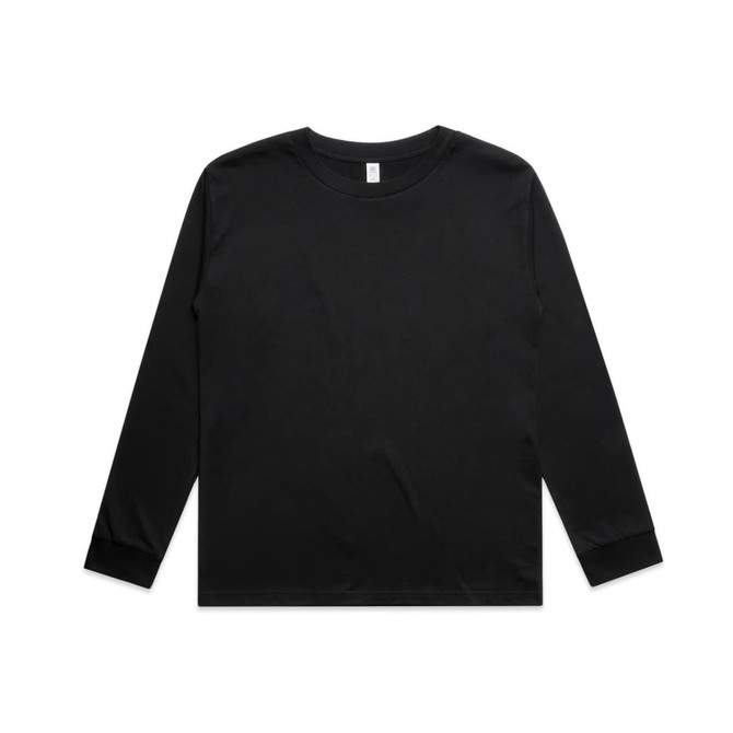 A black long-sleeve t-shirt featuring a simple design and fitted sleeves. It has a logo on the label.