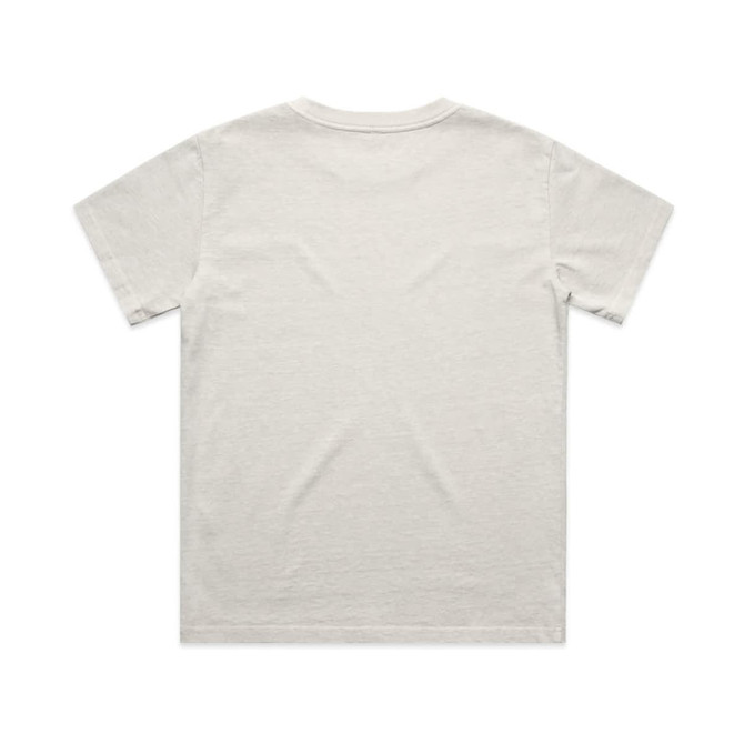 A light grey children's t-shirt with a plain back and short sleeves, featuring a logo.
