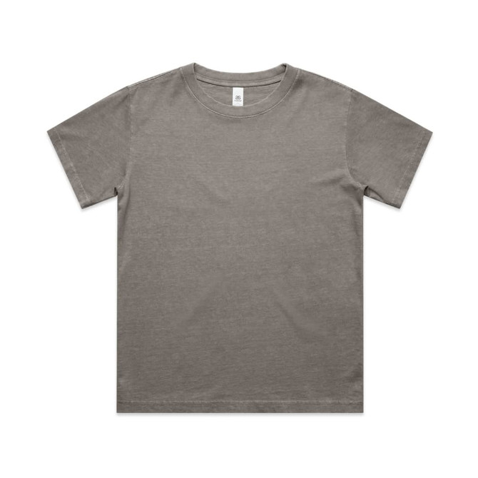 A heavy faded tee in a muted olive grey colour. The shirt has a classic crew neck design and features a logo.