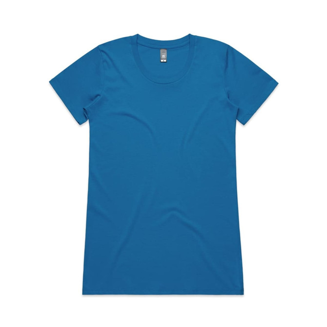 A blue short-sleeve t-shirt with a round neck and a branded label inside.