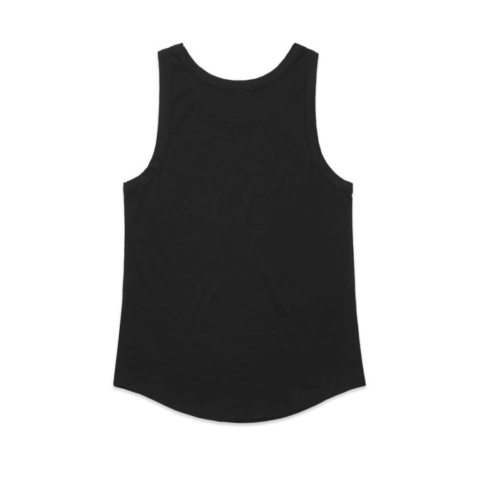 A black singlet with a curved hem and no visible branding, showcasing a simple design.