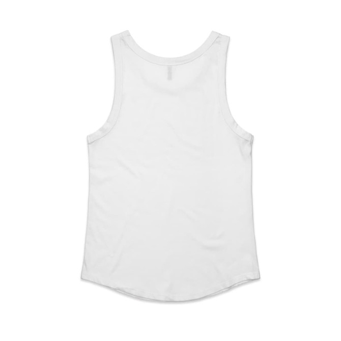 A white singlet with a rounded hem and no visible logo, featuring a simple sleeveless design.