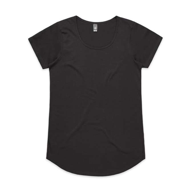 A black T-shirt with a rounded neckline and short sleeves. It features a basic design and has a brand logo.